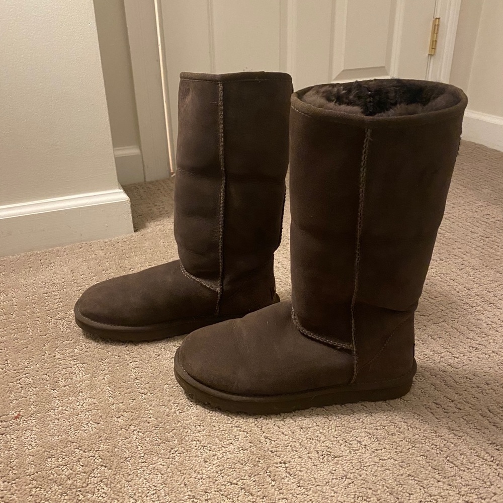 Tall chocolate Uggs size 7